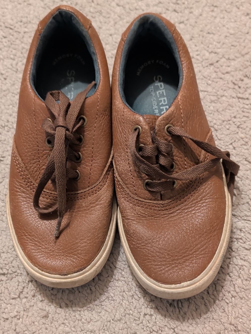 Sperry Kids Tan Brown Leather Lace-Up Sneakers